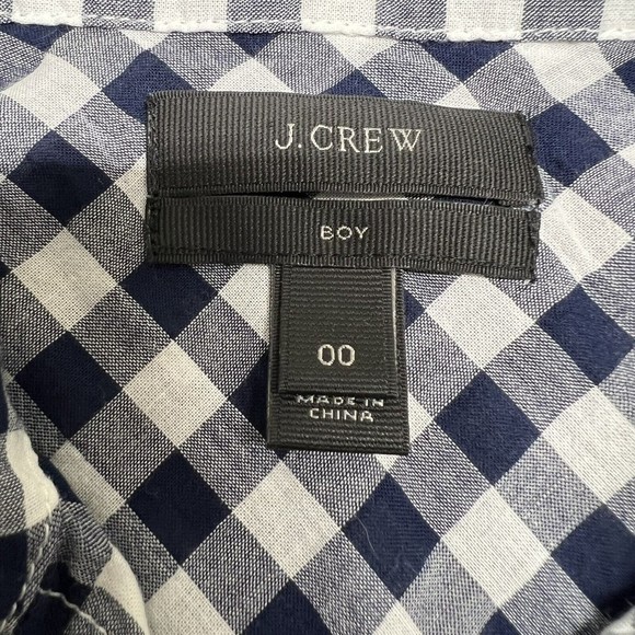 J Crew Women's Boy Shirt Sz 00 Button Down Navy Blue Check Long Sleeve - Picture 7 of 10